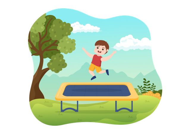 Boy jumping on Trampoline  Illustration