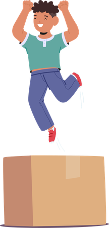 Boy jumping over cardboard box  Illustration