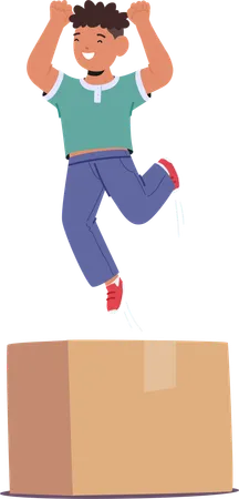 Boy jumping over cardboard box  Illustration