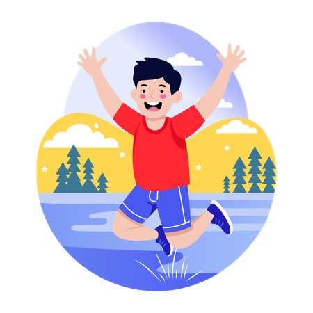 Boy Jumping over water  Illustration