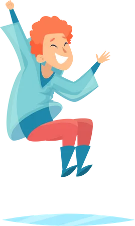 Boy jumping while wearing raincot Illustration