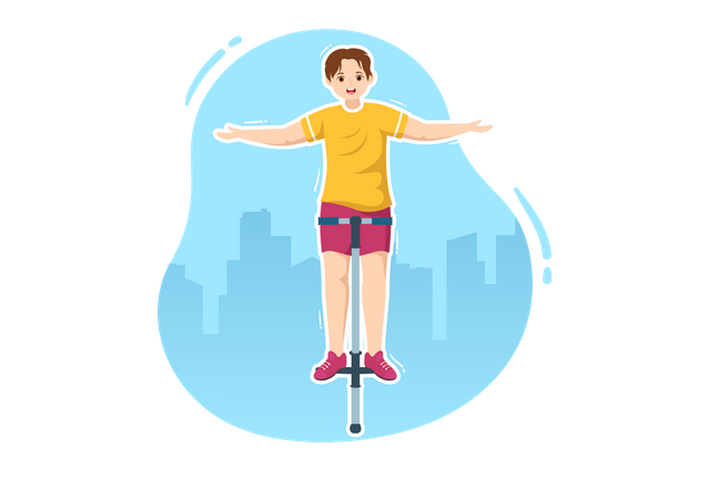 Boy jumping with Pogo Stick  Illustration