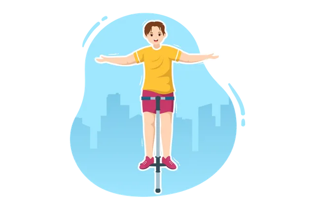 Boy jumping with Pogo Stick  Illustration