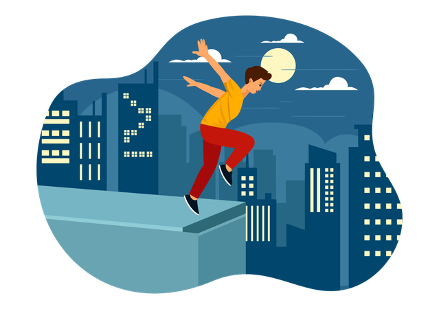 Boy jumps from apartment  Illustration