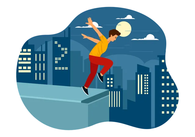 Boy jumps from apartment  Illustration