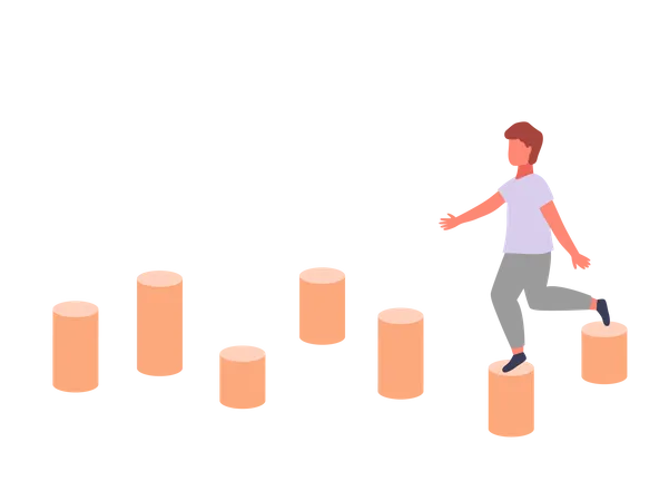 Boy jumps on the game stumps  Illustration