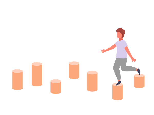 Boy jumps on the game stumps  Illustration
