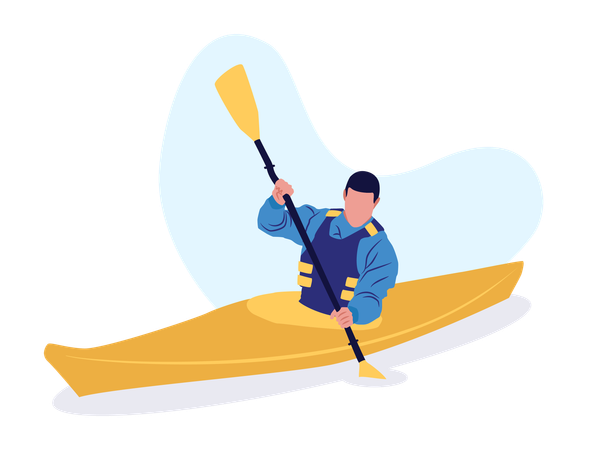 Boy Kayaking  Illustration