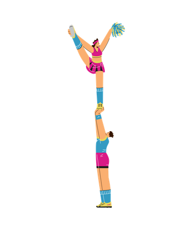 Boy keeps standing on one leg cheerleader girl  Illustration