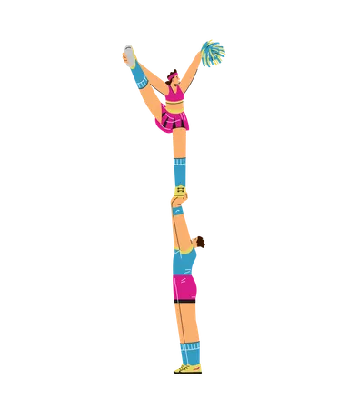 Boy keeps standing on one leg cheerleader girl  Illustration