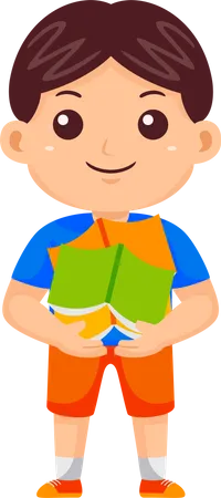 Boy Kid holding book  Illustration