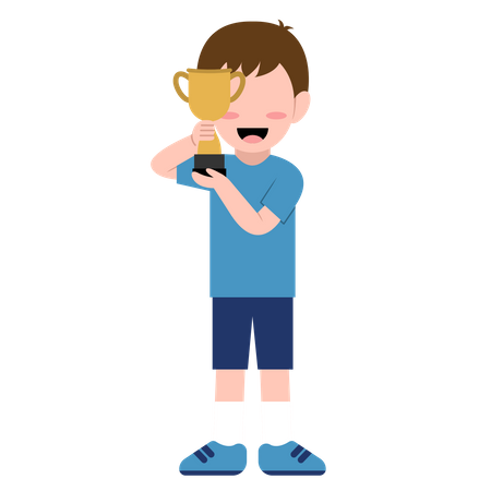 Boy kid Holding Trophy cup  Illustration