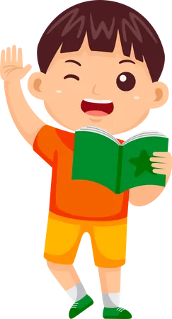 Boy Kids Reading Book Illustration