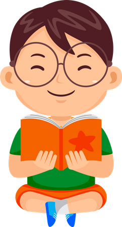 Boy Kid Reading Book  Illustration