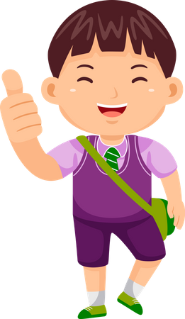 Boy Kid standing in Uniform and showing thumb up  Illustration