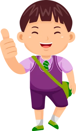 Boy Kid standing in Uniform and showing thumb up  Illustration
