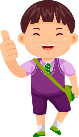 Boy Kid standing in Uniform and showing thumb up  Illustration