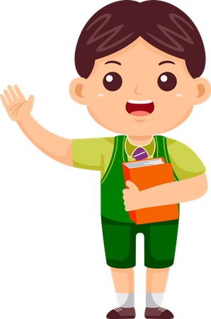 Boy Kid waving hand with Book  Illustration