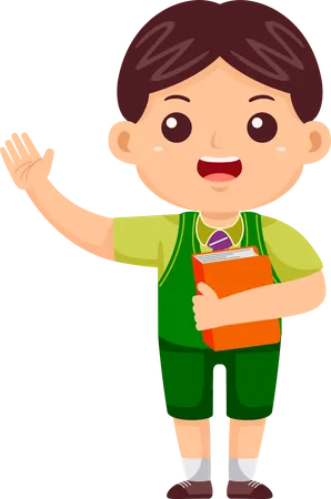 Boy Kid waving hand with Book  Illustration