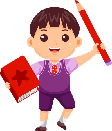 Boy Kid with Book and Pencil  Illustration