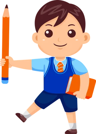 Boy Kid with Book and Pencil  Illustration