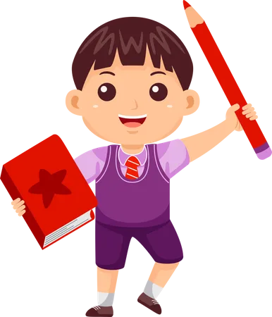 Boy Kid with Book and Pencil  Illustration