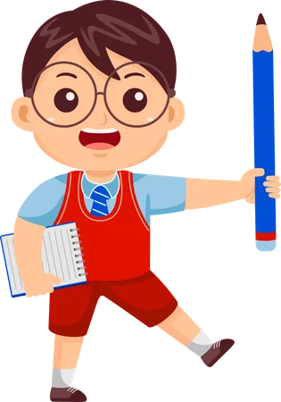 Boy Kid with notes and Pencil  Illustration