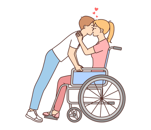 Boy kissing girl on wheelchair  Illustration