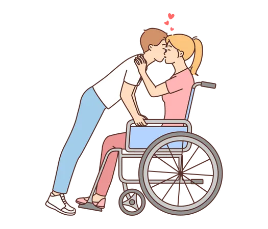 Boy kissing girl on wheelchair  Illustration