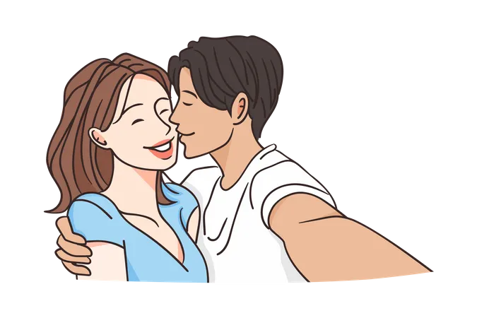 Boy kissing girlfriend  Illustration