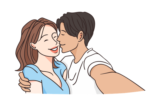 Boy kissing girlfriend  Illustration