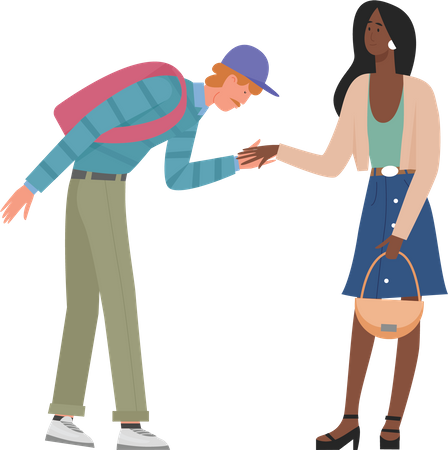 Boy kissing hand of girl  Illustration