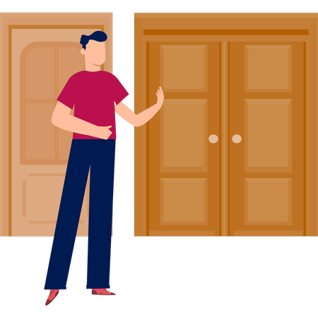 Boy knocking door of neighbor  Illustration