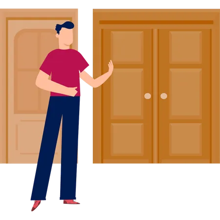 Boy knocking door of neighbor  Illustration