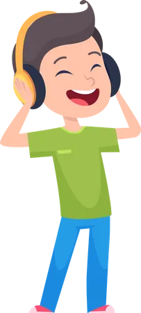 Boy laughing while listening to music Illustration