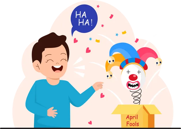 Boy laughing with jester surprise box Illustration