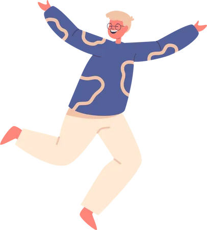 Child Boy Character Leaping Or Flying With Joy And Face Lit Up With A Wide Smile As He Enjoy The Exhilarating Sensation Of Jumping Through The Air Cartoon People Vector Illustration Illustration
