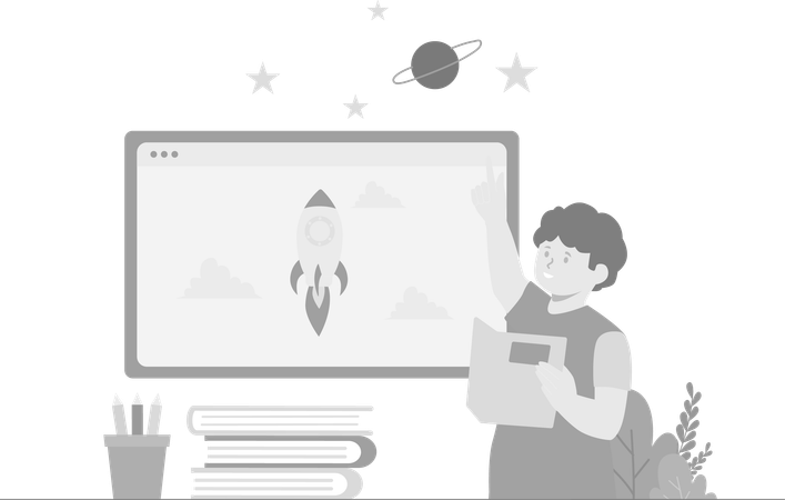 Boy Learning Astronomy Science  Illustration