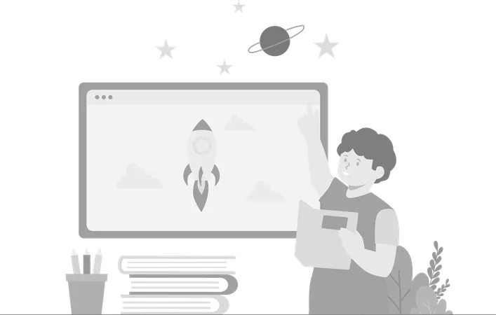 Boy Learning Astronomy Science  Illustration
