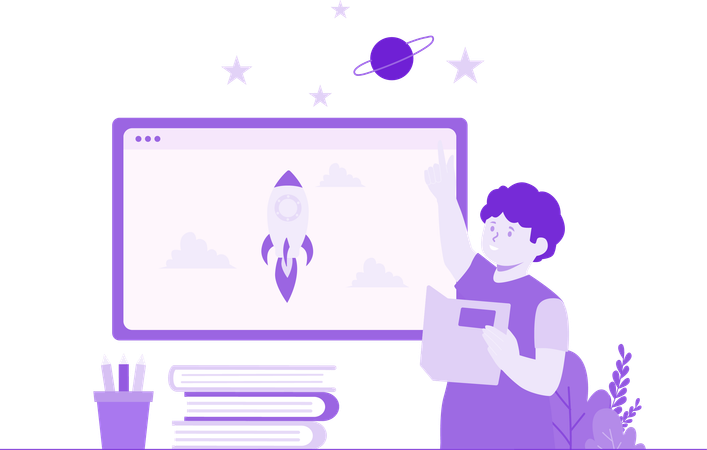 Boy Learning Astronomy Science  Illustration