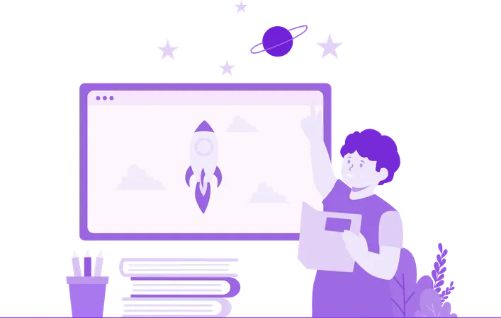 Boy Learning Astronomy Science  Illustration