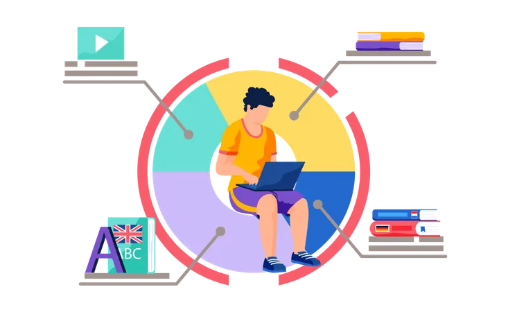 Boy learning foreign language  Illustration