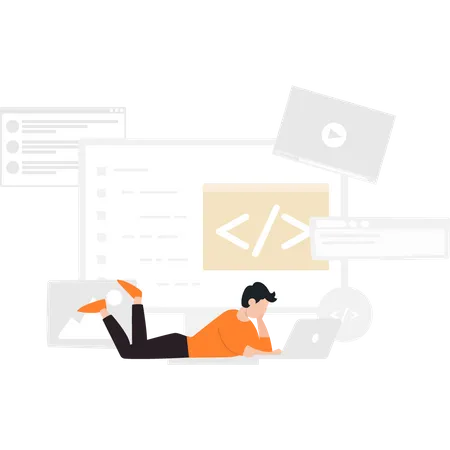 Boy learning JavaScript  Illustration