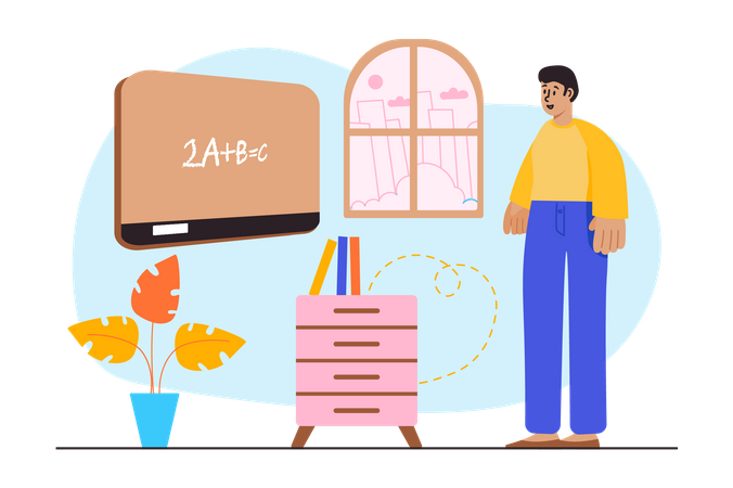 Boy learning maths at school  Illustration