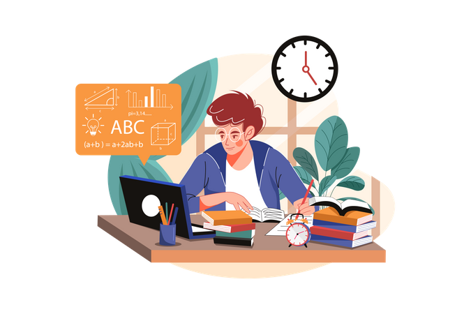 Boy learning online education  Illustration