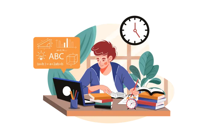 Boy learning online education  Illustration