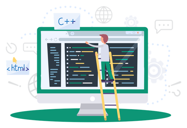 Boy learning online programming course  Illustration