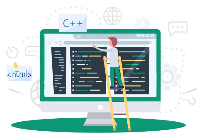 Boy learning online programming course  Illustration