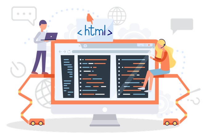 Boy learning online programming course  Illustration