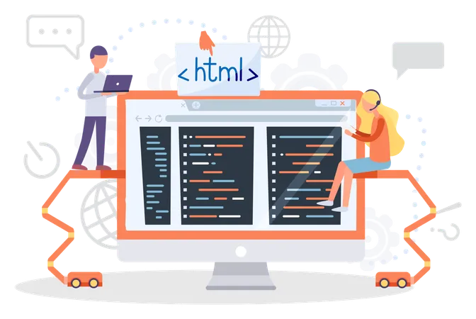 Boy learning online programming course  Illustration